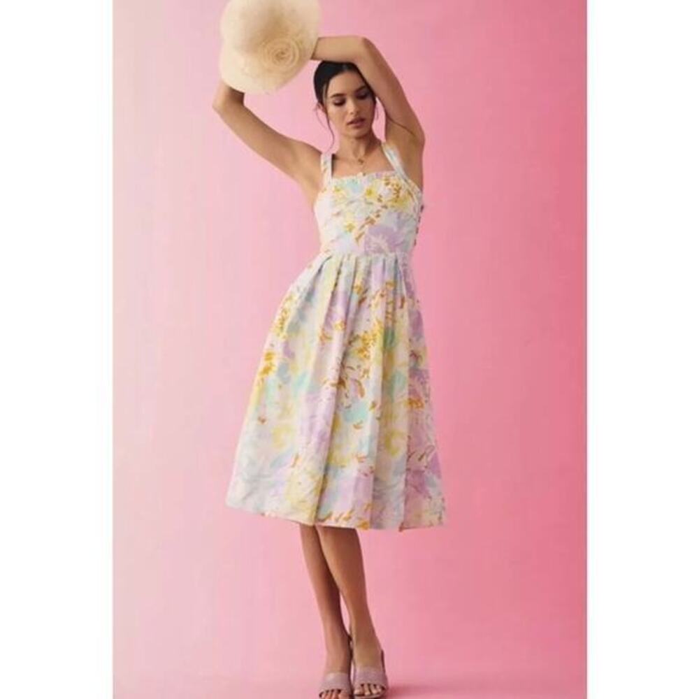 Anthropologie Maeve Sweetheart Corset A-Line Floral Dress Removable Straps XS